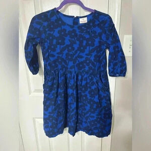 Hanna Andersson Girls Size 140 Corduroy Long Sleeve Navy/Blue Floral Dress